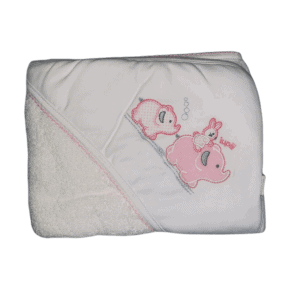 Serviette de bain 80×80 « L’éléphant Iupiii» – Couleur: Blanc / Rose