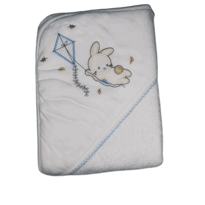 Serviette de bain 80×80 «Lapin / Perroquet» – Couleur: Blanc / Bleu